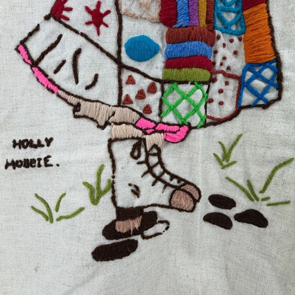 Vintage‎ Holly Hobbie Embroidered Art Panel Wall Hanging 1976 Signed